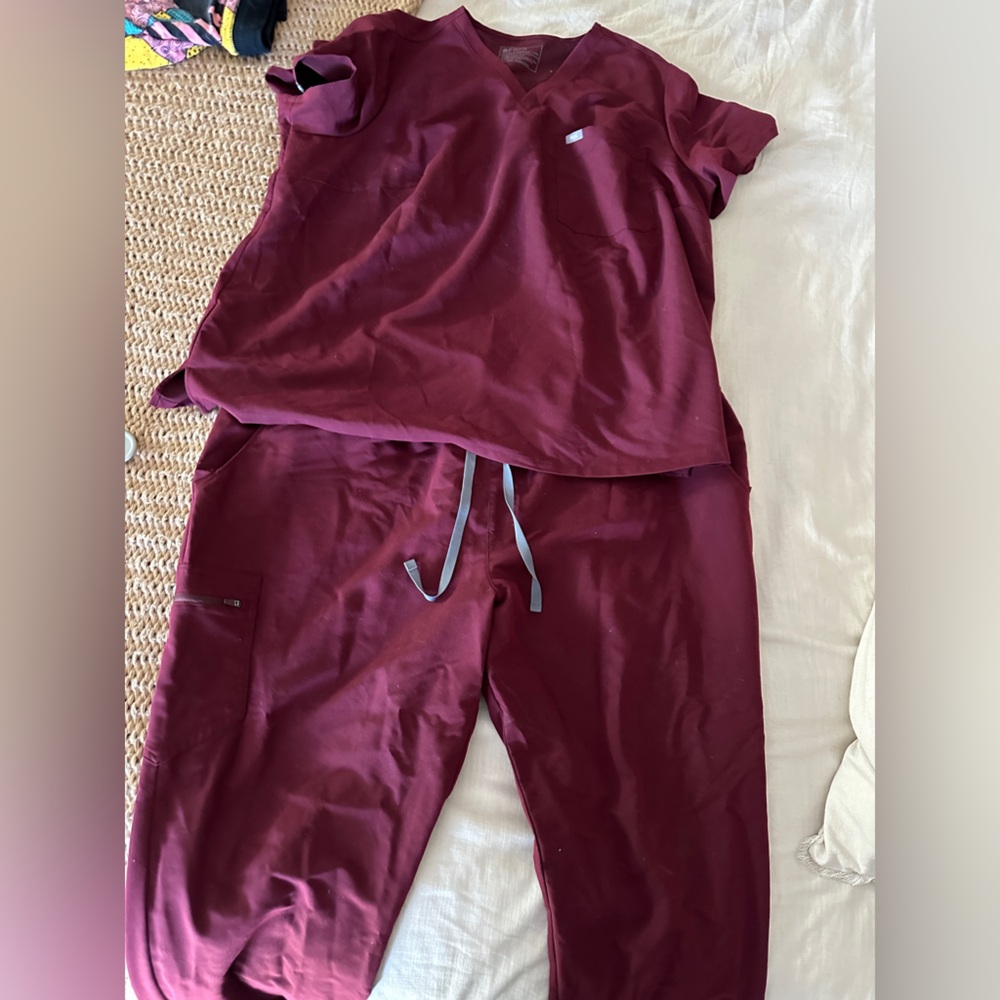 Figs Red Track Pants Joggers Relaxed Fit